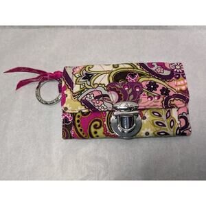 Vera Bradley Wallet/ ID Case VERY BERRY PAISLEY -with Silver Key Ring Quilted
